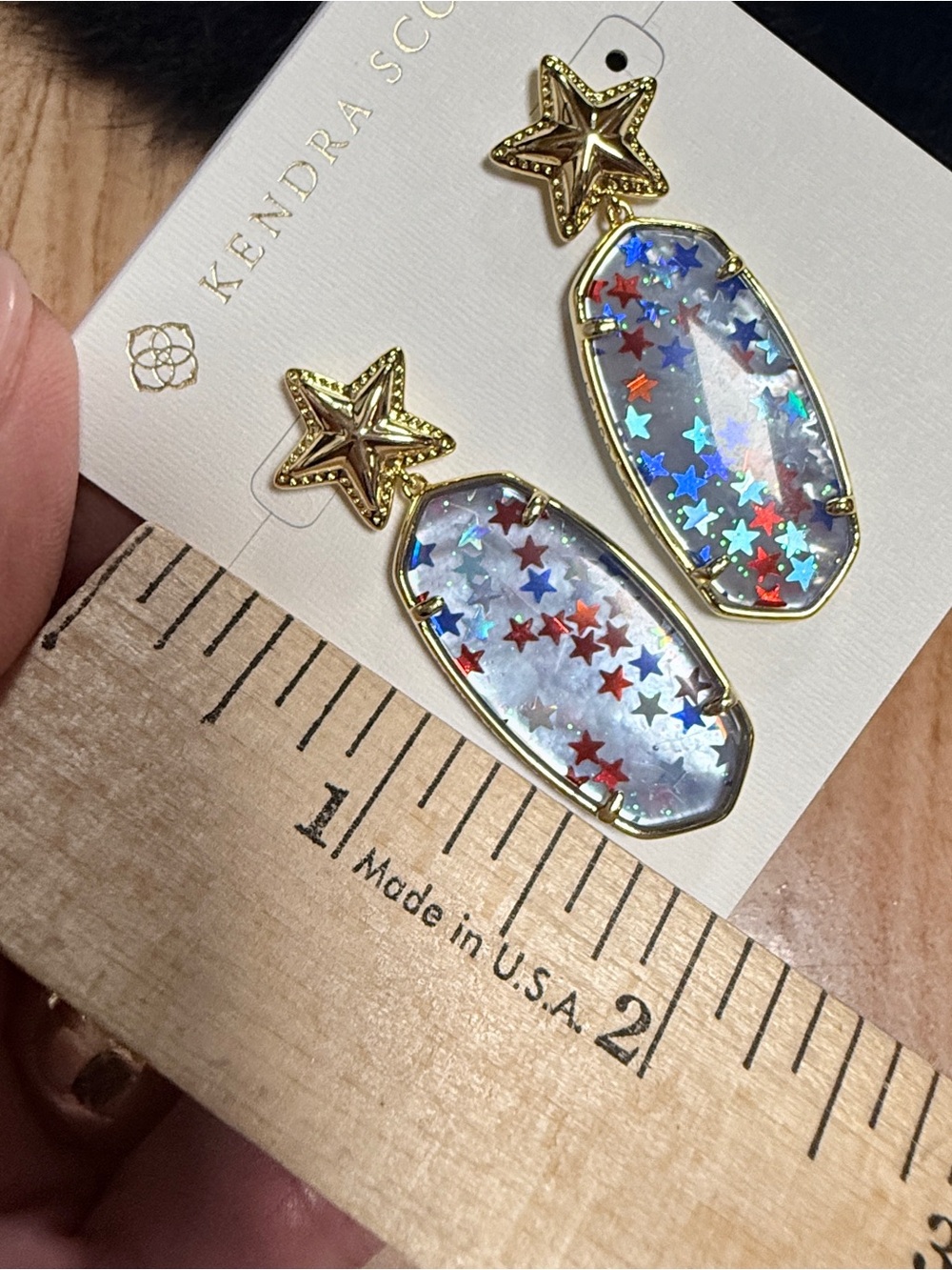 NWOT KENDRA SCOTT ELLA STAR RED WHITE BLUE GOLD EARRINGS - Picture 3 of 3